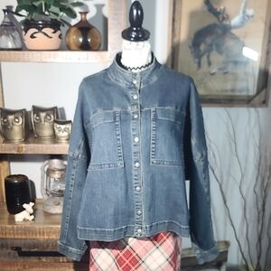 Womens Dark Blue Denim Button-Front Jean Jacket